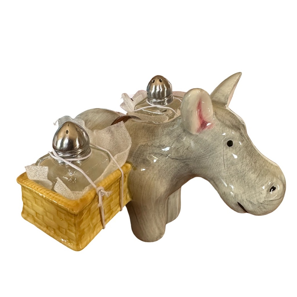 Ceramic donkey cart with salt and pepper shakers